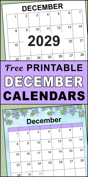 December 2029 printable calendar, free, DIY, monthly, blank, template, printable, PDF, PNG, print, download.