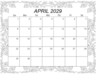 6. Free printable monthly calendar, April 2029, Landscape. Free, printable, monthly, calendar, pdf, png, print, download.