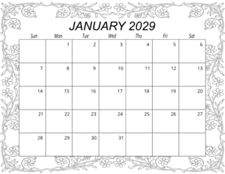 6. Free printable monthly calendar, January 2029, Landscape. Free, printable, monthly, calendar, pdf, png, print, download.