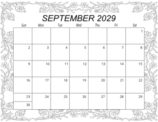 6. Free printable monthly calendar, September 2029, Landscape. Free, printable, monthly, calendar, pdf, png, print, download.