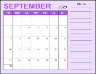 3. Monthly calendar printable, September 2029, Landscape. Free, printable, monthly, calendar, pdf, png, print, download.