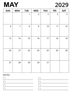 5. Printable calendar template, May 2029, Portrait. Free, printable, monthly, calendar, pdf, png, print, download.