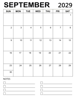 5. Printable calendar template, September 2029, Portrait. Free, printable, monthly, calendar, pdf, png, print, download.