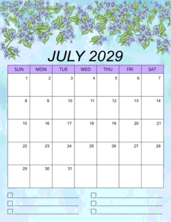 2. Printable monthly calendar, July 2029, Portrait. Free, printable, monthly, calendar, pdf, png, print, download.