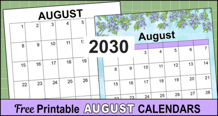 August 2030 Calendar (Free Printable) August 2030 Calendar (Free Printable)