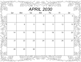 6. Free printable monthly calendar, April 2030, Landscape. Free, printable, monthly, calendar, pdf, png, print, download.