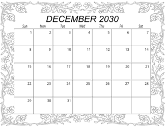 6. Free printable monthly calendar, December 2030, Landscape. Free, printable, monthly, calendar, pdf, png, print, download.