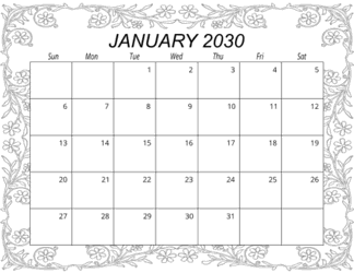 6. Free printable monthly calendar, January 2030, Landscape. Free, printable, monthly, calendar, pdf, png, print, download.