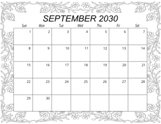 6. Free printable monthly calendar, September 2030, Landscape. Free, printable, monthly, calendar, pdf, png, print, download.