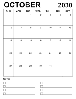 5. Printable calendar template, October 2030, Portrait. Free, printable, monthly, calendar, pdf, png, print, download.