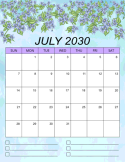 2. Printable monthly calendar, July 2030, Portrait. Free, printable, monthly, calendar, pdf, png, print, download.
