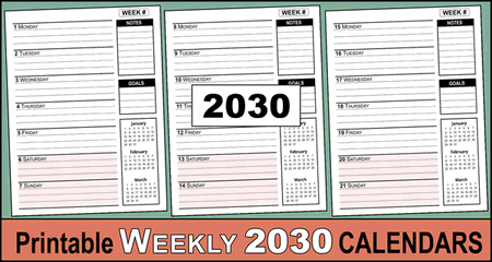 Free Printable 2030 Weekly Calendars for Easy Planning