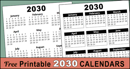Free Printable 2030 Yearly Calendar