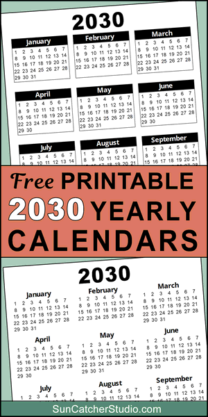 Printable calendar 2030, yearly, DIY, free, calendar, blank, template, PDF, PNG, SVG, print, download.