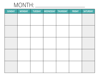 2. Blank calendar printable. Landscape. 5 rows. Free, printable, template, monthly, calendar, pdf, png, print, download.