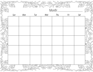 6. Blank monthly calendar. Landscape. 5 rows. Free, printable, template, monthly, calendar, pdf, png, print, download.