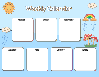 14. Blank weekly calendar. Landscape. Free, printable, template, monthly, calendar, pdf, png, print, download.