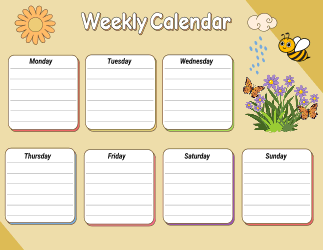 15. Printable blank weekly calendar. Landscape. Free, printable, template, monthly, calendar, pdf, png, print, download.