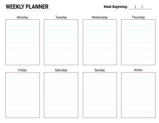 17. Blank weekly calendar template. Landscape. Free, printable, template, monthly, calendar, pdf, png, print, download.