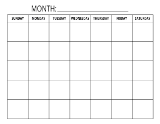 5. Free printable blank monthly calendar. Landscape. 5 rows. Free, printable, template, monthly, calendar, pdf, png, print, download.