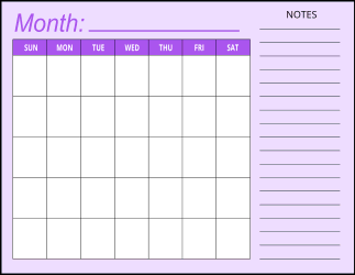 3. Printable blank calendar. Landscape. 5 rows. Free, printable, template, monthly, calendar, pdf, png, print, download.