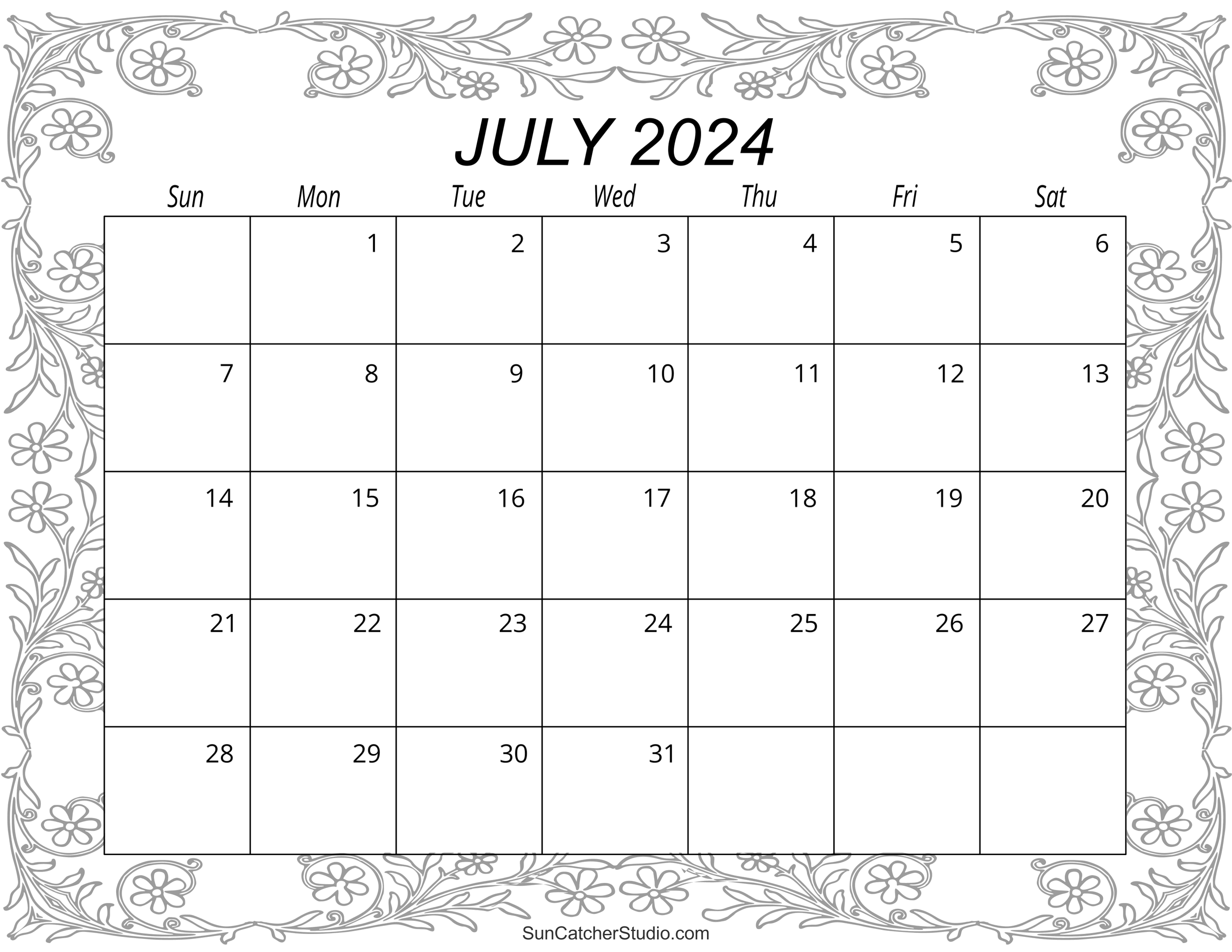 July 2024 Calendar Free Printable Diy Projects Patterns Monograms Designs Templates 7658