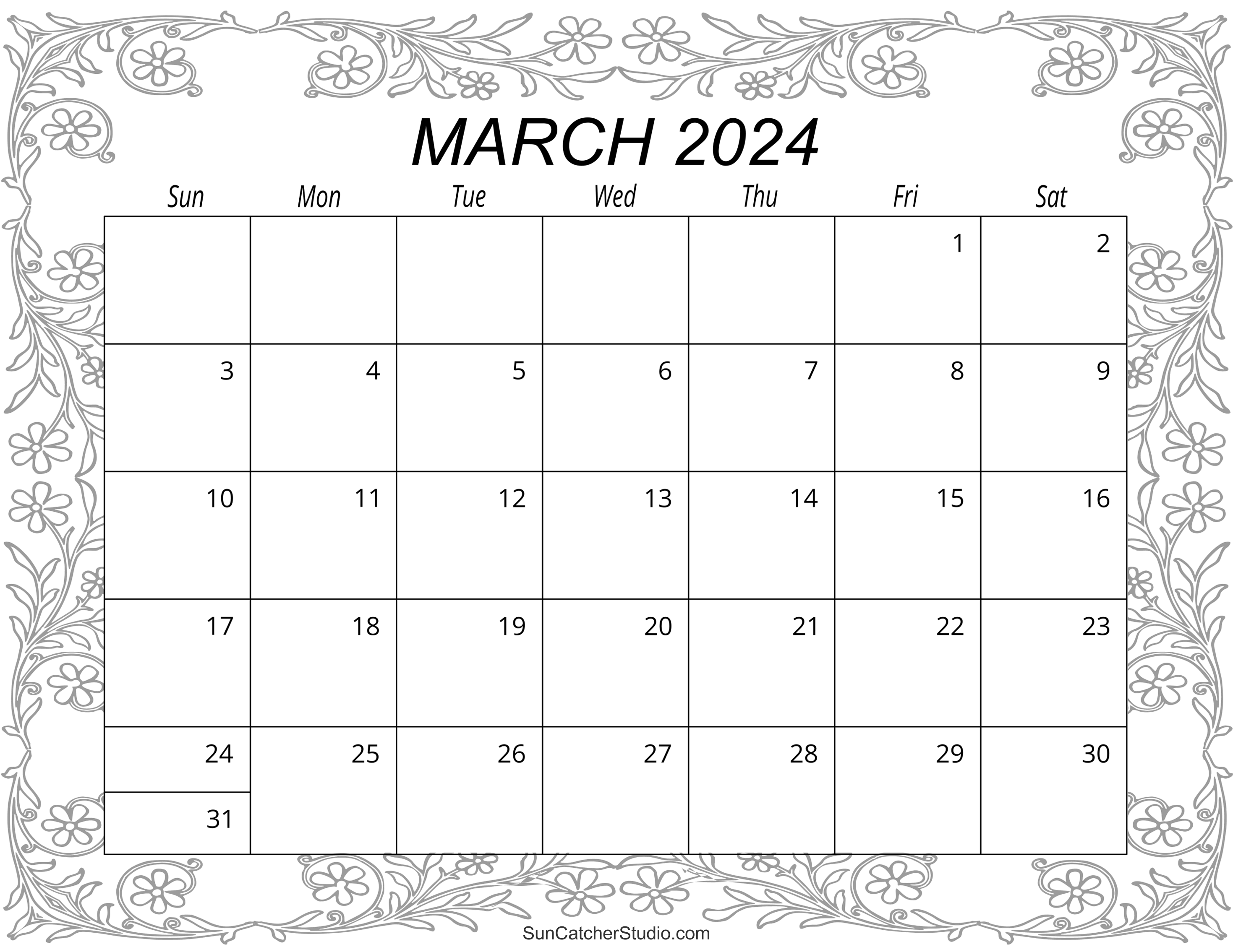 March 2024 Calendar Free Printable DIY Projects Patterns