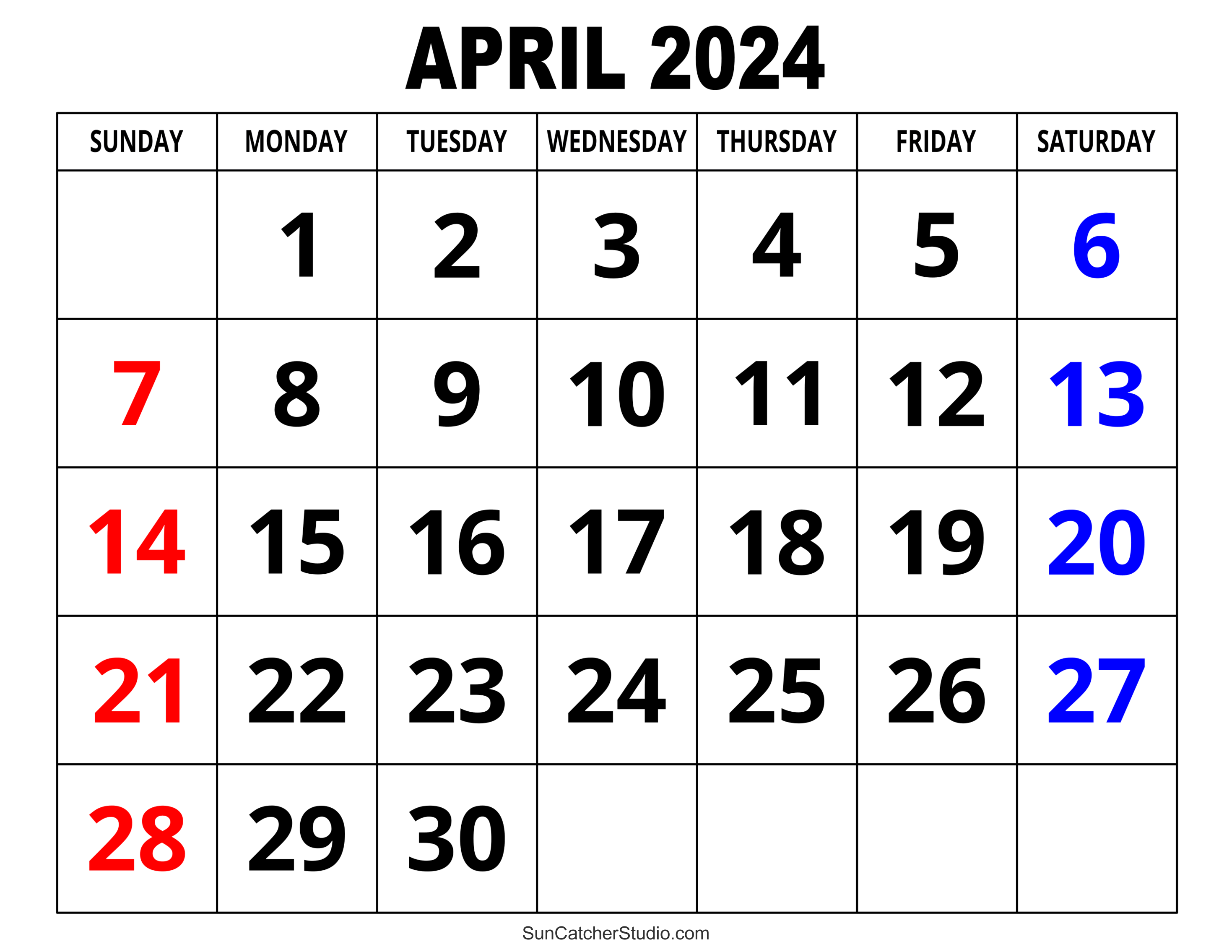 April 2024 Calendar (Free Printable) – DIY Projects, Patterns ...
