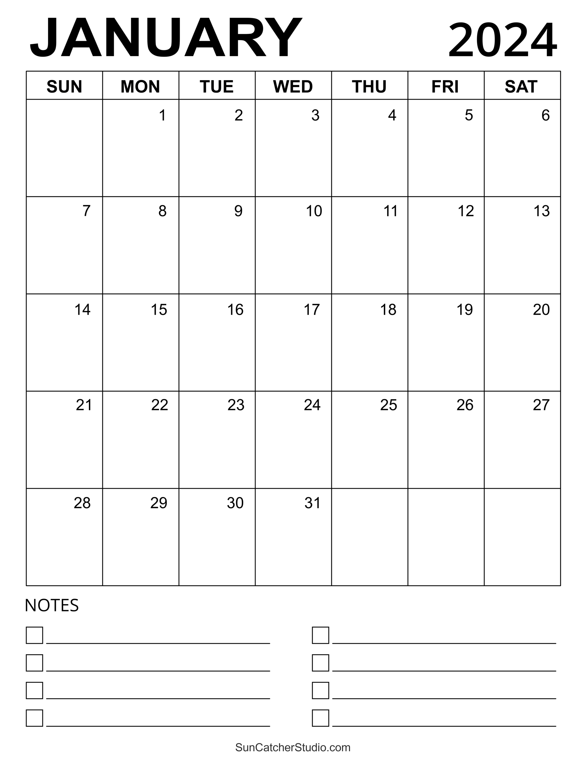 Free Printable Calendar Template January 2024 1 Blank December 2024