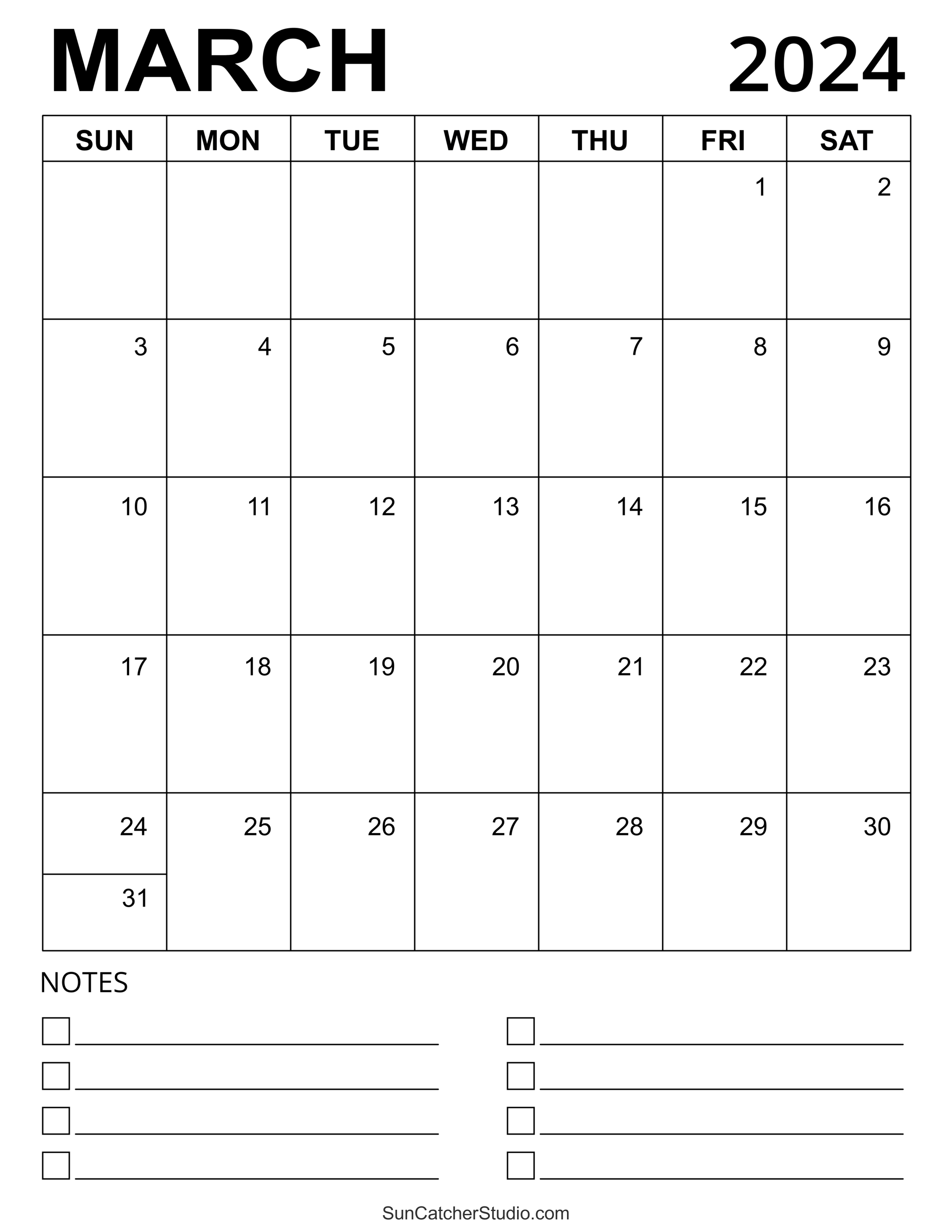 March 2024 Calendar (Free Printable) DIY Projects, Patterns