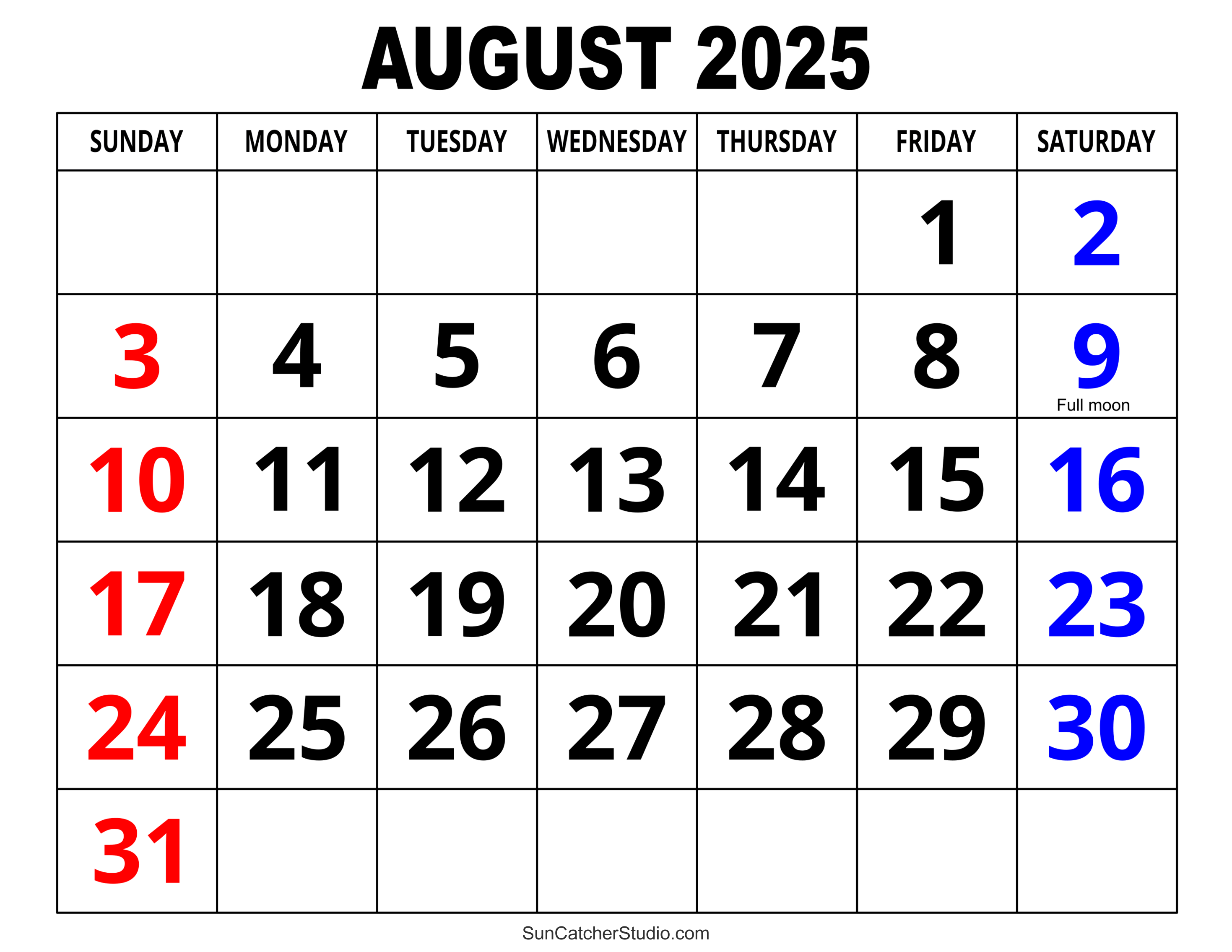 August 2025 Calendar (Free Printable) – DIY Projects, Patterns, Monograms, Designs, Templates