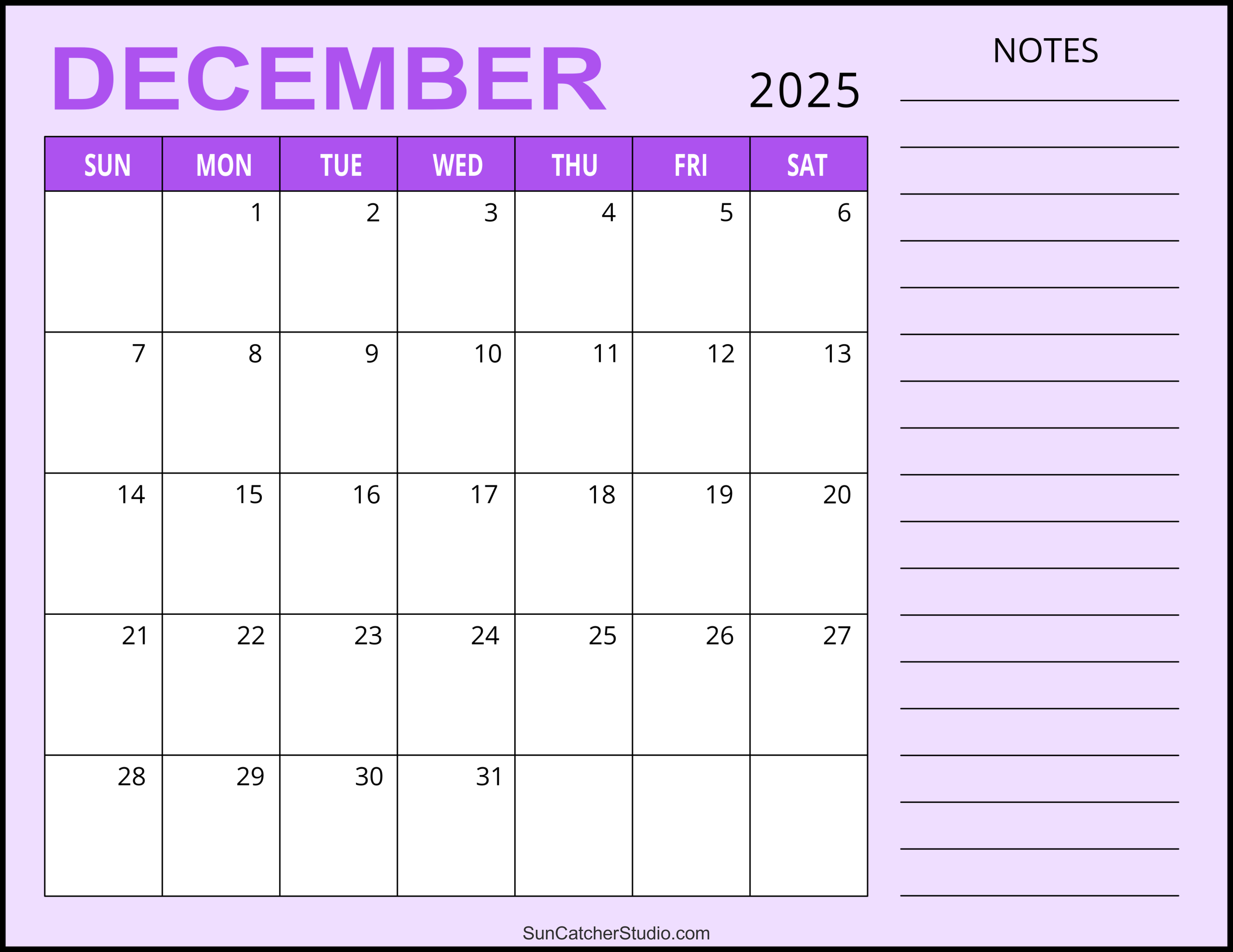 December 2025 Calendar (Free Printable) – DIY Projects, Patterns, Monograms, Designs, Templates