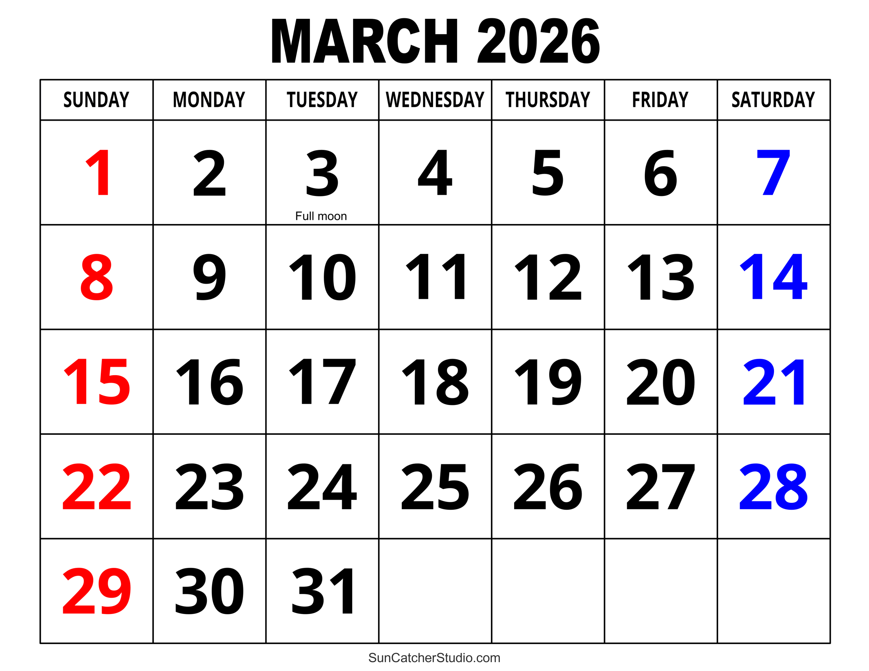 March 2026 Calendar (Free Printable) DIY Projects, Patterns