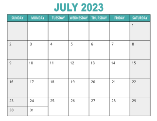 1. Free printable calendar, July 2023, Landscape. Free, printable, monthly, calendar, pdf, png, print, download.