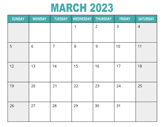 1. Free printable calendar, March 2023, Landscape. Free, printable, monthly, calendar, pdf, png, print, download.