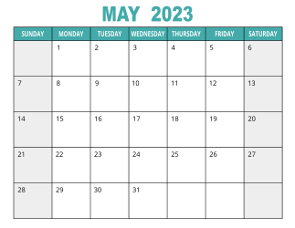 1. Free printable calendar, May 2023, Landscape. Free, printable, monthly, calendar, pdf, png, print, download.