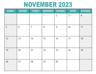 1. Free printable calendar, November 2023, Landscape. Free, printable, monthly, calendar, pdf, png, print, download.