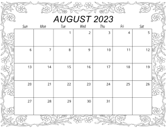 6. Free printable monthly calendar, August 2023, Landscape. Free, printable, monthly, calendar, pdf, png, print, download.