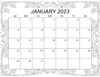 6. Free printable monthly calendar, January 2023, Landscape. Free, printable, monthly, calendar, pdf, png, print, download.