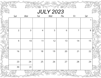 6. Free printable monthly calendar, July 2023, Landscape. Free, printable, monthly, calendar, pdf, png, print, download.