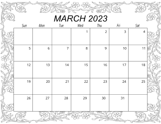6. Free printable monthly calendar, March 2023, Landscape. Free, printable, monthly, calendar, pdf, png, print, download.