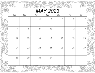 6. Free printable monthly calendar, May 2023, Landscape. Free, printable, monthly, calendar, pdf, png, print, download.