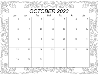 6. Free printable monthly calendar, October 2023, Landscape. Free, printable, monthly, calendar, pdf, png, print, download.