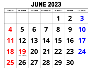 4. Large print monthly calendar, June 2023, Landscape, With Federal US Holidays. Free, printable, monthly, calendar, pdf, png, print, download.