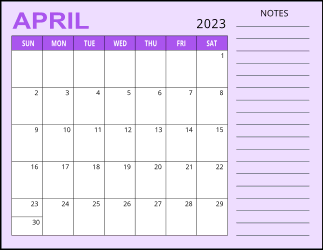 3. Monthly calendar printable, April 2023, Landscape. Free, printable, monthly, calendar, pdf, png, print, download.