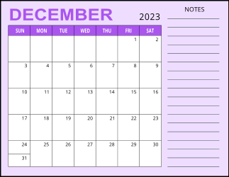 3. Monthly calendar printable, December 2023, Landscape. Free, printable, monthly, calendar, pdf, png, print, download.