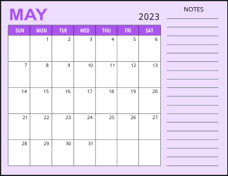 3. Monthly calendar printable, May 2023, Landscape. Free, printable, monthly, calendar, pdf, png, print, download.