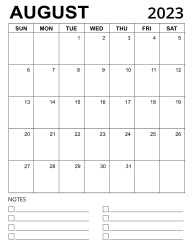 5. Printable calendar template, August 2023, Portrait. Free, printable, monthly, calendar, pdf, png, print, download.