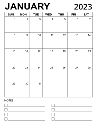 5. Printable calendar template, January 2023, Portrait. Free, printable, monthly, calendar, pdf, png, print, download.