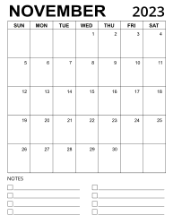 5. Printable calendar template, November 2023, Portrait. Free, printable, monthly, calendar, pdf, png, print, download.